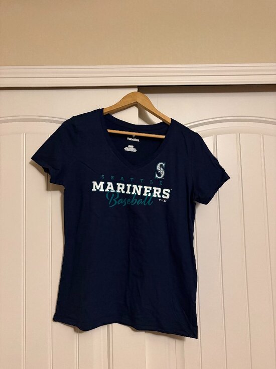 MLB Tops - Seattle Mariners T Shirt Women's Medium Dark Blue Fanatics Short Sleeve V Neck